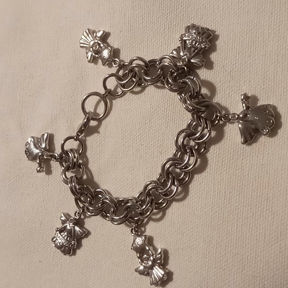Stainless guardian angel circle link chain bracelet. 7.5 inches - Picture 1 of 6